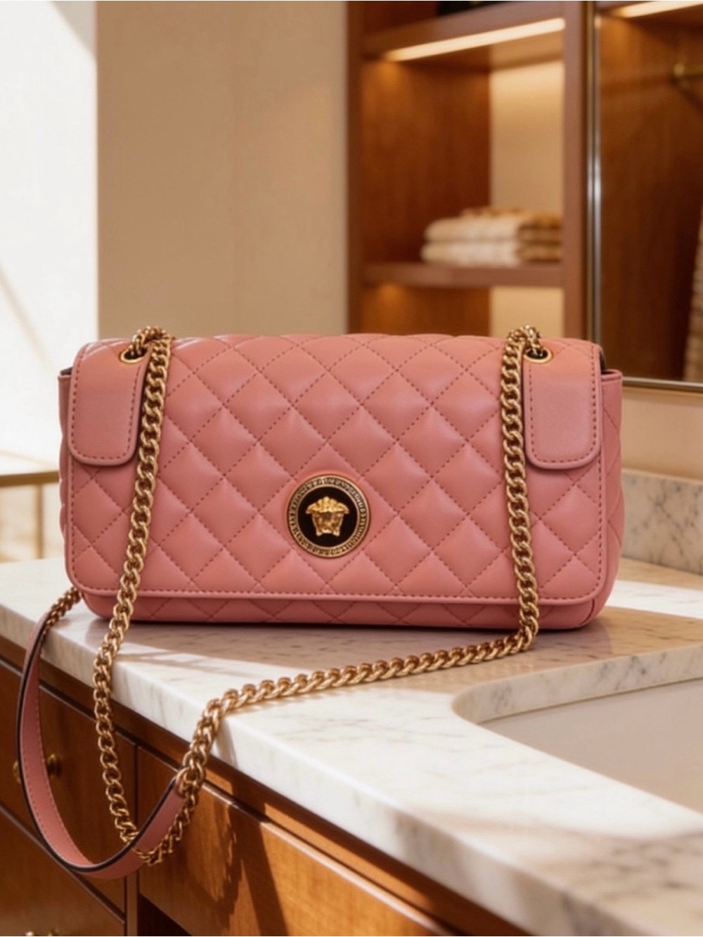 Versace Médium Quilted Lambskin Leather Shoulder Crossbody Bag Purse